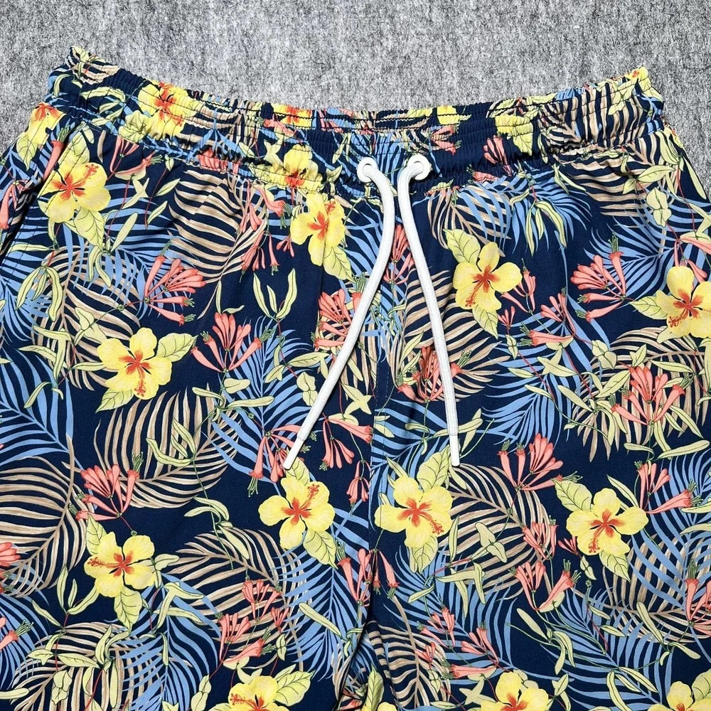 J McLaughlin Swin Trunks Men Size Large Floral Drawstrings Lined Summer Beach